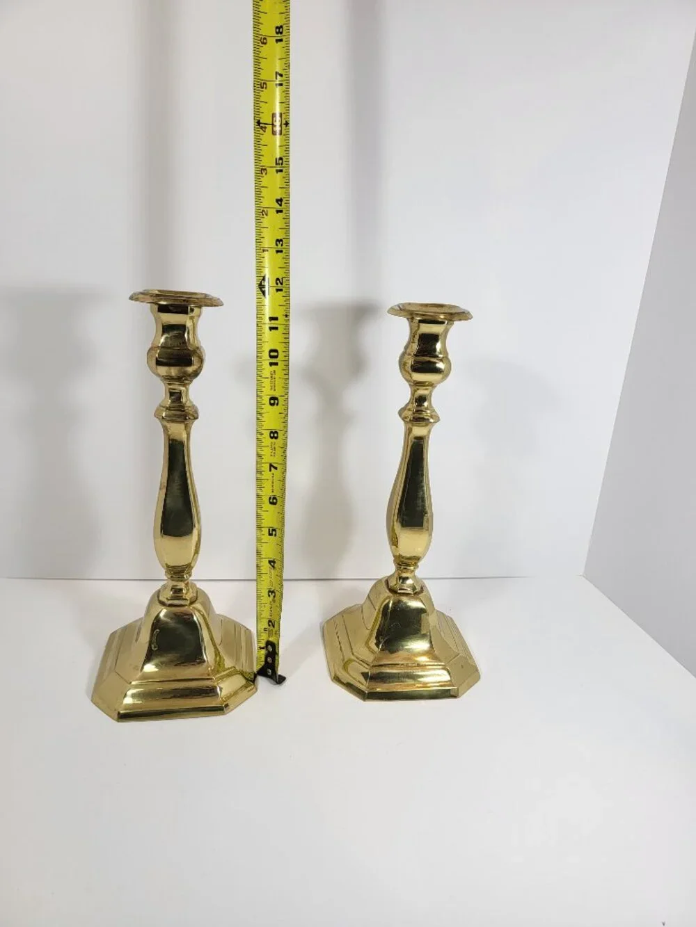 Vintage Solid Brass Candlestick Holder Pair 11.5” Tall, Traditional Mantle Decor